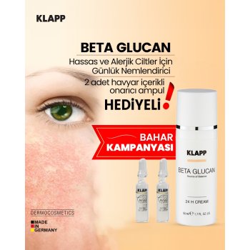 Klapp Beta Glucan Hassas ve Alerjik Ciltler İçin Günlük Nemlendirici 24H Kremi 50 ml + 2 Adet Havyar Içerıklı Onarıcı Ve Yenileyici Ampul